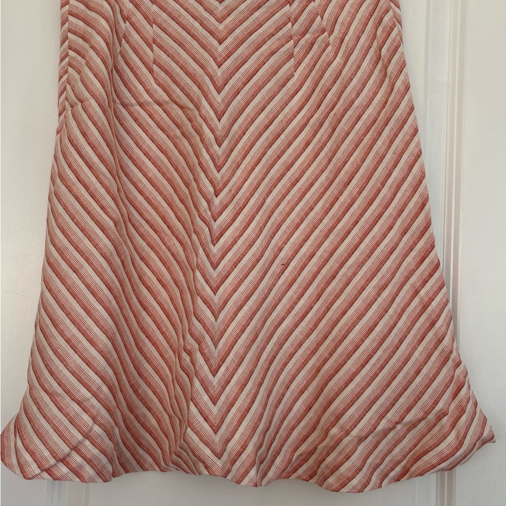 Ann Taylor LOFT Women 4P Pink White Striped A-Line Knee Skirt - Picture 1 of 8